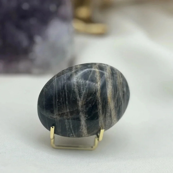 Black Moonstone Palm Stone - Picture 2 of 2